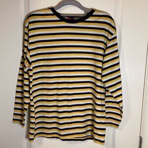 Women's Long Sleeved Striped T-Shirt Top Casual Size L Crew Neck